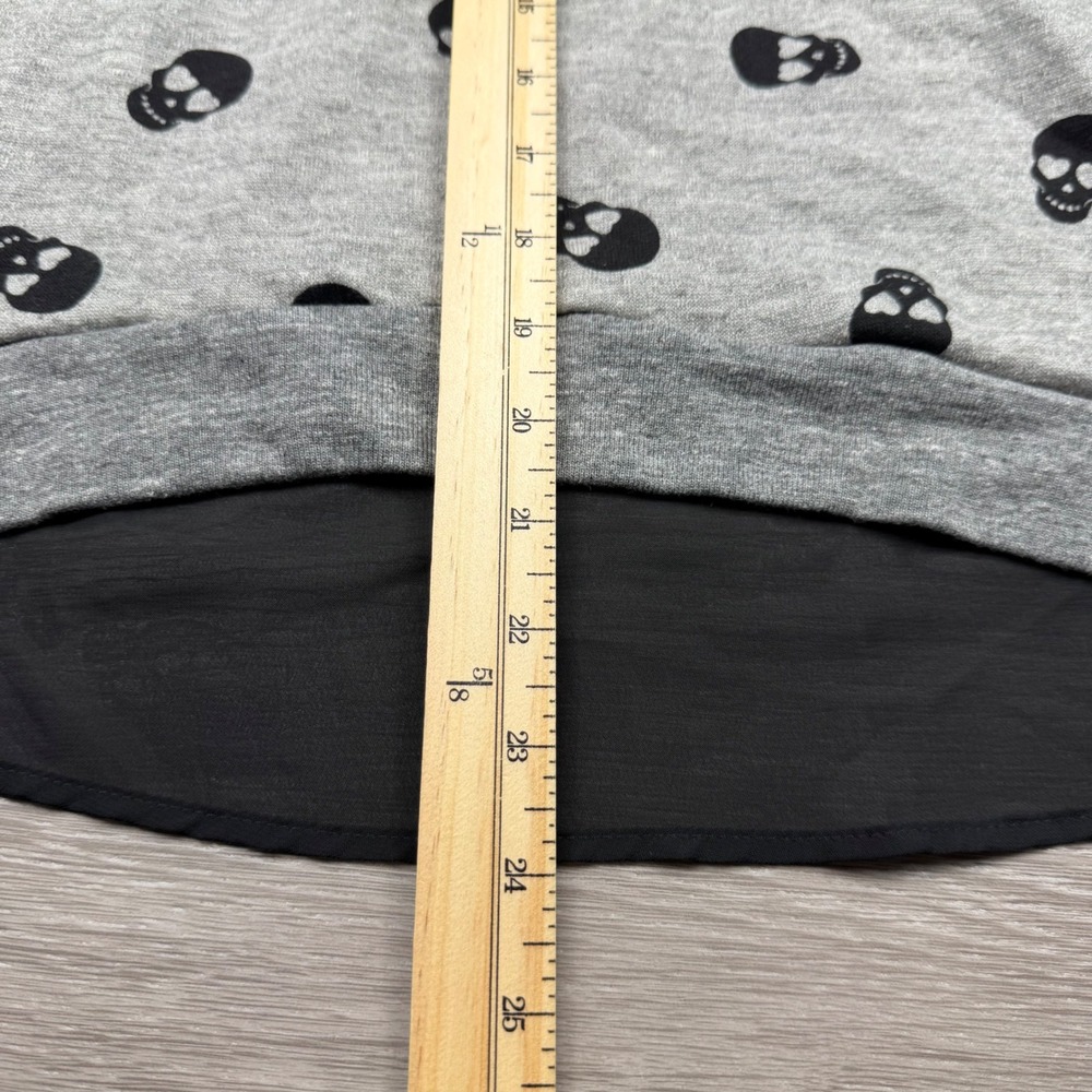 Hot Topic Womens Sweatshirt Skull Print Chiffon Inset Gray Large New - Picture 7 of 8